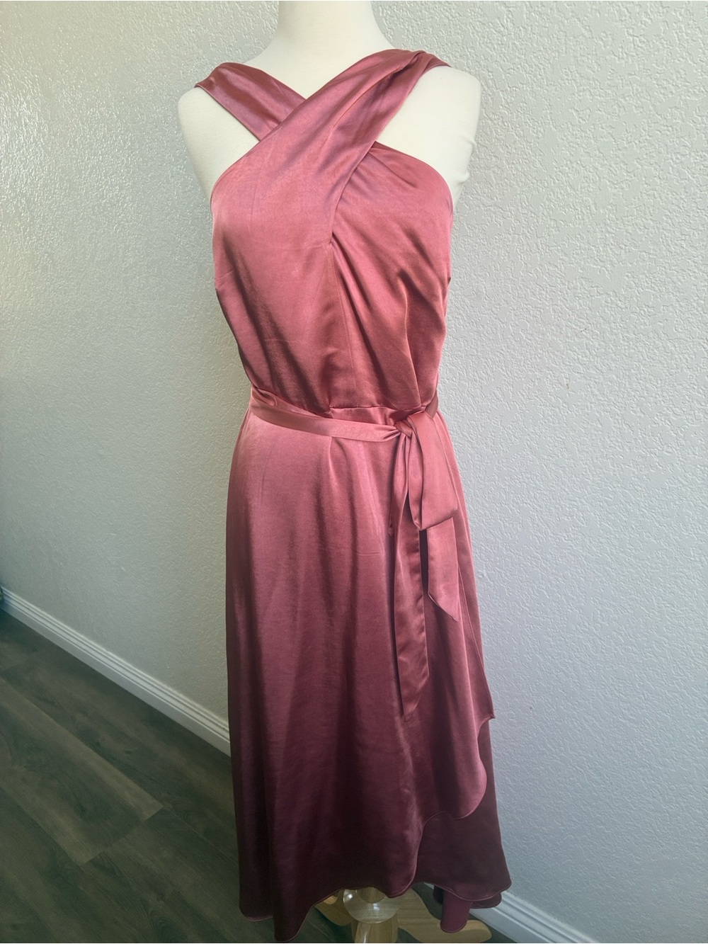 INC International Concepts Dusty Rose Satin Crossover Halter Dress